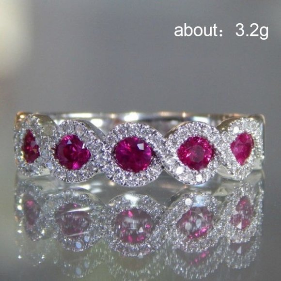 🎀  Hot Shiny Weave Wave Rose Red Trendy Silver Ring for Women, VIP101 - Picture 2 of 2